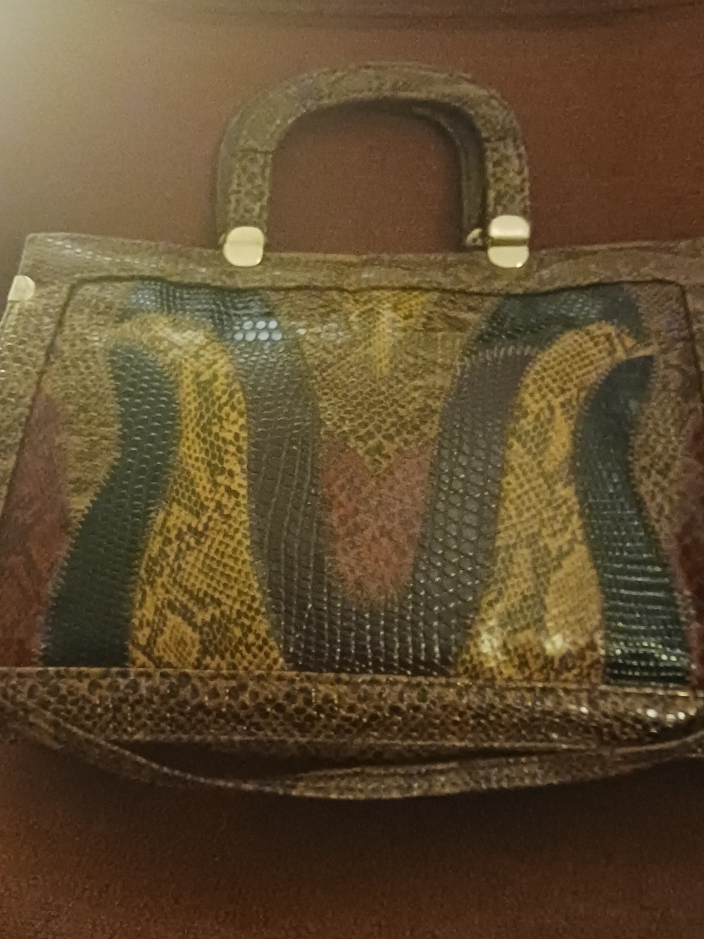 Women’s Brown Patterned Faux-Snake Leather Handbag